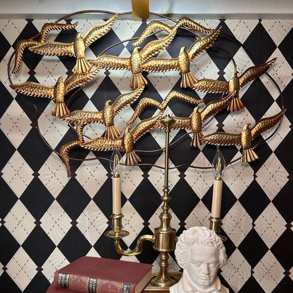Elegant Metal Wall Sculpture 30" Long – Birds in Flight with Gold & Earthy Tones - Picture 5 of 13